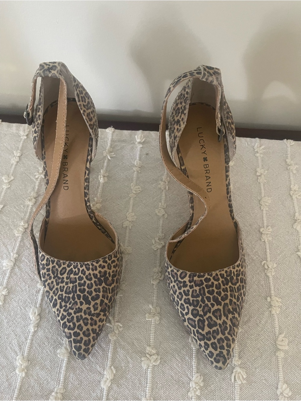 Lucky Brand Leopard-Print Pointed-Toe Ankle-Strap Heels - Tan/Black